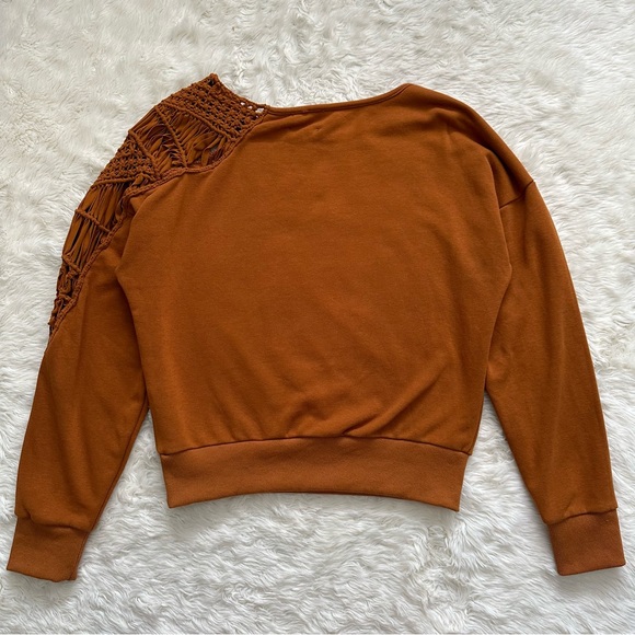 Carbon38 Sweatshirt Macrame Shoulder Pullover Long Sleeve Caramel Cafe XS - Picture 5 of 14